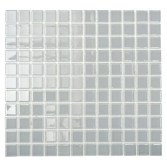 Mosaikfliese Quadrat Crystal Uni CM 4021 - 32,7 x 30,2 cm, Hellgrau, Glänzend - Quadratische, hellgraue Glasmosaikfliesen, perfekt für die Wandgestaltung in Bad oder Küche, um einen modernen und eleganten Look zu erzielen.