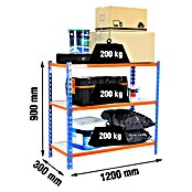 Simonrack Maderclick Estantería metálica Megaplus (Al x An x Pr: 90 x 120 x 30 cm, Capacidad de carga por balda: 200 kg, Número de baldas: 3 ud., Inserción, Azul/Naranja/Madera) | BAUHAUS