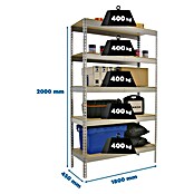 Simonrack Simontaller Metall-Schwerlastregal (L x B x H: 45 x 180 x 200 cm, Traglast: 400 kg/Boden, Anzahl Böden: 5 Stk.)