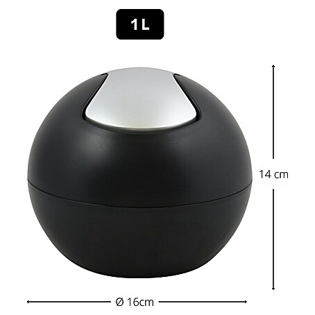 Spirella Abfalleimer Bowl (1 l, Schwarz, Kunststoff)