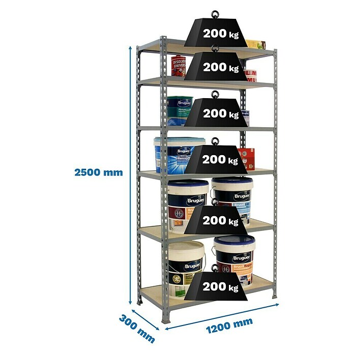 Simonrack Maderclick Estantería metálica Megaplus (Al x An x Pr: 250 x 120 x 30 cm, Capacidad de carga por balda: 200 kg, Número de baldas: 6 ud., Inserción, Galvanizado/Madera) | BAUHAUS