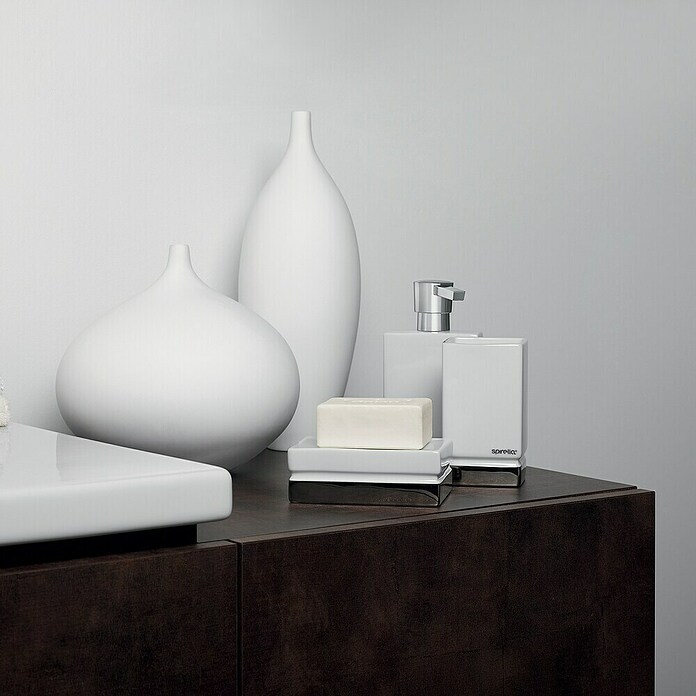 Spirella Zahnputzbecher Roma (Höhe: 12 cm, Weiß/Silber, Keramik) | BAUHAUS