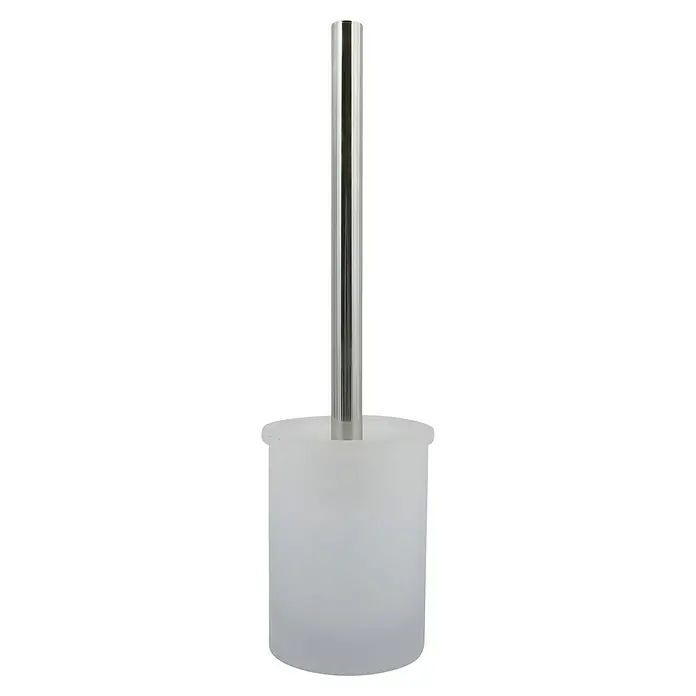 Spirella Yoko Bürstenbehälter - L x B x H: 10,3 x 10 x 38 cm, Glas, Weiß - Toilettenbürstengarnitur mit einem weißen Behälter und einem verchromten Griff.