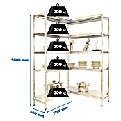 Simonrack Simoninox Eckregal (H x B x T: 200 x 176 x 50 cm, Traglast pro Boden: 200 kg, Anzahl Böden: 5 Stk., Stecken, Material Boden: Metall) | BAUHAUS