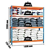 Simonrack Simontaller Schwerlastregal Simonforte Chipboard (H x B x T: 200 x 180 x 75 cm, Traglast pro Boden: 600 kg, Anzahl Böden: 4 Stk., Stecken, Blau/Orange) | BAUHAUS