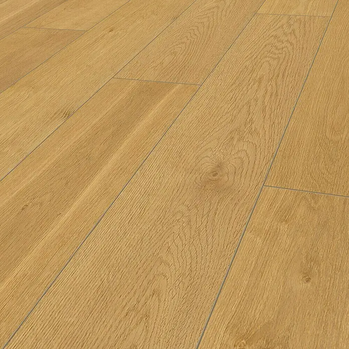 Krono Original Vinylbodenmuster Rocko Classic Crescendo - 297 x 192 x 5 mm, Landhausdiele, Crescendo - Nahaufnahme von Laminatboden in warmen Holztönen, der eine natürliche und einladende Atmosphäre schafft.