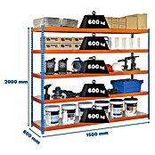 Simonrack Simontaller Estantería para cargas pesadas Simonforte Metal (L x An x Al: 60 x 150 x 200 cm, Capacidad de carga: 600 kg/balda, Número de baldas: 5 ud.)