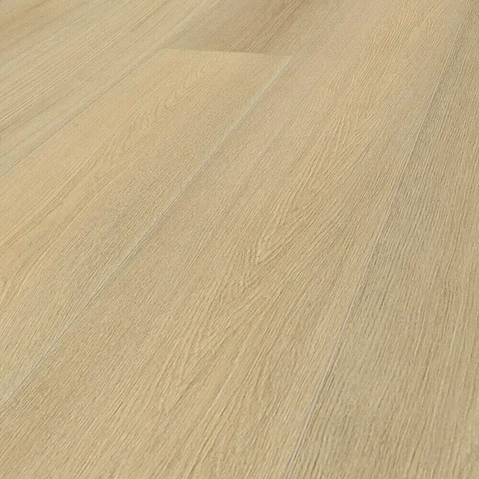 Krono Original Laminat Altitude - Blonde Montreux Oak, Landhausdiele, 2.003 x 245 x 12 mm - Nahaufnahme von hellbraunem Laminatboden, der eine natürliche Holzoptik aufweist und durch sein schlichtes Design überzeugt.