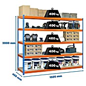 Simonrack Simontaller Metallregal Ecoforte Chipboard (H x B x T: 200 x 150 x 45 cm, Traglast pro Boden: 400 kg, Anzahl Böden: 5 Stk., Stecken, Blau/Orange) | BAUHAUS