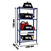 Simonrack Maderclick Metallregal Maderclick MegaPlus (H x B x T: 150 x 120 x 40 cm, Traglast pro Boden: 200 kg, Anzahl Böden: 4 Stk., Stecken, Blau) | BAUHAUS