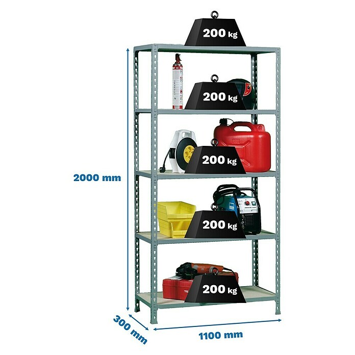 Simonrack Maderclick Estantería metálica Superplus (Al x An x Pr: 200 x 110 x 30 cm, Capacidad de carga por balda: 200 kg, Número de baldas: 5 ud., Inserción, Galvanizado/Madera) | BAUHAUS
