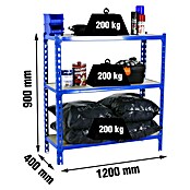 Simonrack Maderclick Estantería metálica Megaplus (Al x An x Pr: 90 x 120 x 40 cm, Capacidad de carga por balda: 200 kg, Número de baldas: 3 ud., Inserción, Azul/Madera) | BAUHAUS
