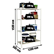Simonrack Maderclick Metallregal Maderclick MegaPlus (H x B x T: 150 x 120 x 50 cm, Traglast pro Boden: 200 kg, Anzahl Böden: 4 Stk., Stecken, Weiß) | BAUHAUS