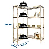 Simonrack Simoninox Eckregal (H x B x T: 200 x 176 x 50 cm, Traglast pro Boden: 200 kg, Anzahl Böden: 4 Stk., Stecken, Material Boden: Metall) | BAUHAUS