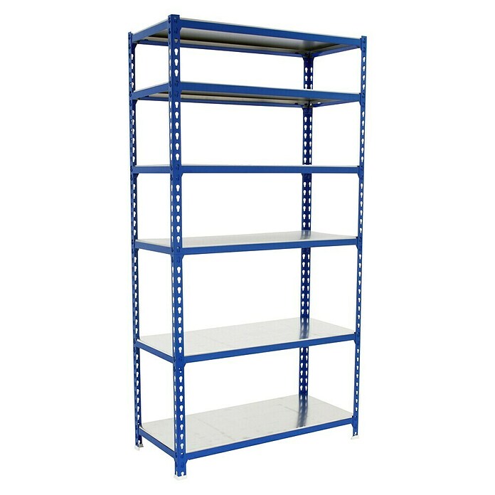 Simonrack Simonclick Metallregal Simonclick Mega Plus (H x B x T: 250 x 120 x 50 cm, Traglast pro Boden: 200 kg, Anzahl Böden: 6 Stk., Stecken, Blau/Silber) | BAUHAUS