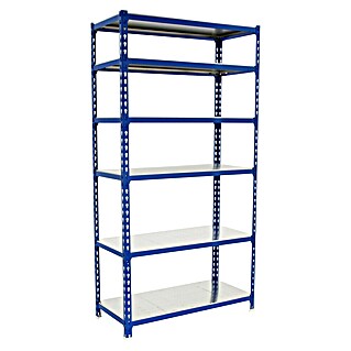 Simonrack Simonclick Metallregal Simonclick Mega Plus (H x B x T: 250 x 120 x 50 cm, Traglast pro Boden: 200 kg, Anzahl Böden: 6 Stk., Stecken, Blau/Silber)