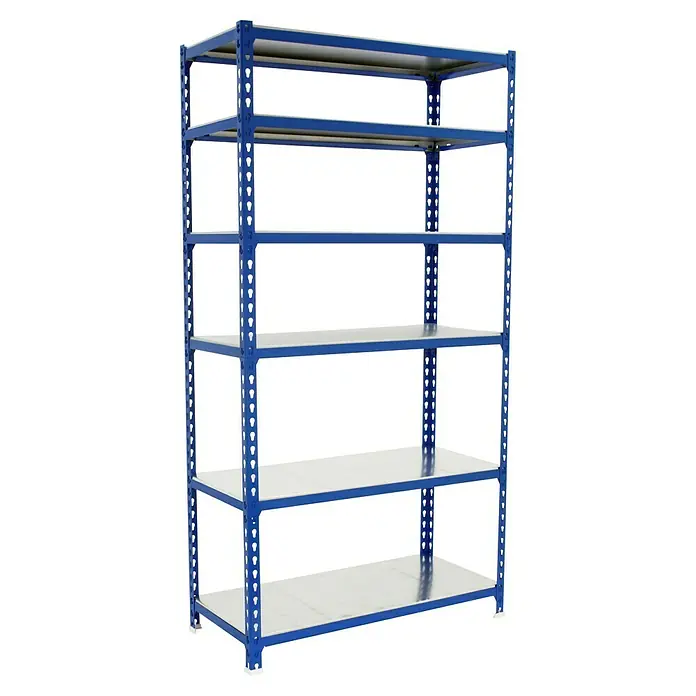Simonrack Simonclick Metallregal Simonclick Super Plus - H x B x T: 250 x 110 x 30 cm, Traglast pro Boden: 200 kg, Anzahl Böden: 6 Stk., Stecken, Blau/Silber - Bild eines blauen Metallregals mit fünf Regalböden.