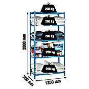 Simonrack Maderclick Estantería metálica Megaplus (Al x An x Pr: 200 x 120 x 30 cm, Capacidad de carga por balda: 200 kg, Número de baldas: 5 ud., Inserción, Azul/Madera) | BAUHAUS