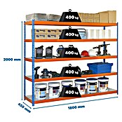Simonrack Simontaller Metall-Schwerlastregal (L x B x H: 45 x 180 x 200 cm, Traglast: 400 kg/Boden, Anzahl Böden: 5 Stk.)