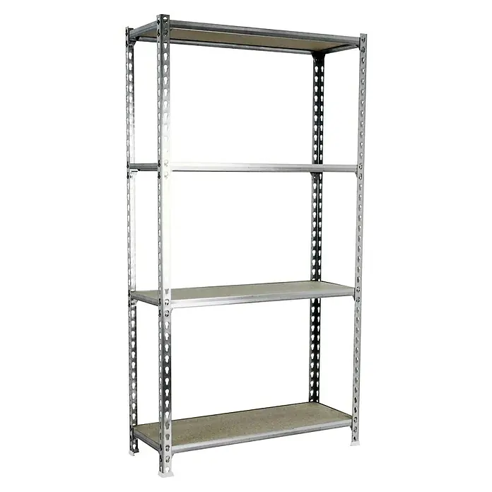 Simonrack Maderclick Metallregal Maderclick SuperPlus - H x B x T: 150 x 110 x 40 cm, Traglast pro Boden: 200 kg, Anzahl Böden: 4 Stk., Stecken, Silber - Silbernes Lagerregal mit vier Regalböden.