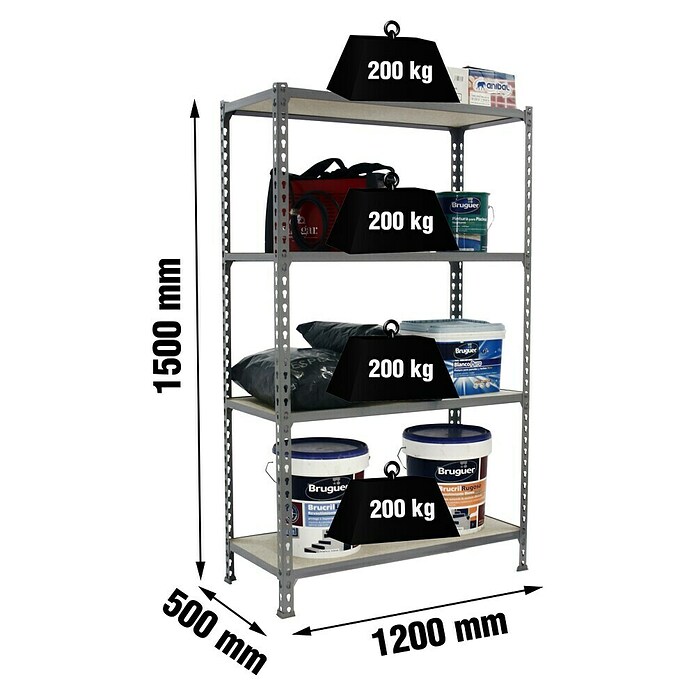 Simonrack Maderclick Metallregal Maderclick MegaPlus (H x B x T: 150 x 120 x 50 cm, Traglast pro Boden: 200 kg, Anzahl Böden: 4 Stk., Stecken, Grau) | BAUHAUS