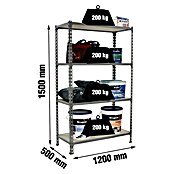 Simonrack Maderclick Metallregal Maderclick MegaPlus (H x B x T: 150 x 120 x 50 cm, Traglast pro Boden: 200 kg, Anzahl Böden: 4 Stk., Stecken, Grau) | BAUHAUS