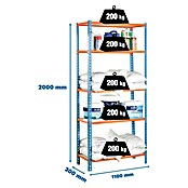Simonrack Maderclick Estantería metálica Superplus (Al x An x Pr: 200 x 110 x 30 cm, Capacidad de carga por balda: 200 kg, Número de baldas: 5 ud., Inserción, Azul/Naranja/Madera) | BAUHAUS