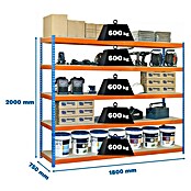 Simonrack Simontaller Schwerlastregal Simonforte Chipboard (H x B x T: 200 x 180 x 75 cm, Traglast pro Boden: 600 kg, Anzahl Böden: 5 Stk., Stecken, Blau/Orange) | BAUHAUS