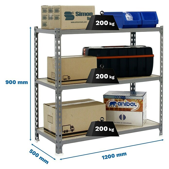 Simonrack Maderclick Estantería metálica Megaplus (Al x An x Pr: 90 x 120 x 50 cm, Capacidad de carga por balda: 200 kg, Número de baldas: 3 ud., Inserción, Galvanizado/Madera) | BAUHAUS