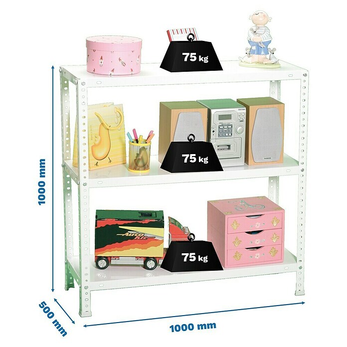 Simonrack Simonclassic Metallregal Advantage Plus (H x B x T: 100 x 100 x 50 cm, Traglast pro Boden: 75 kg, Anzahl Böden: 3 Stk., Schrauben, Weiß) | BAUHAUS