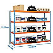 Simonrack Simontaller Estantería para cargas pesadas Simonforte Metal (L x An x Al: 45 x 240 x 200 cm, Capacidad de carga: 600 kg/balda, Número de baldas: 4 ud., Azul/Naranja)