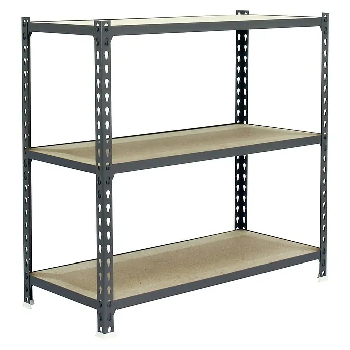 Simonrack Maderclick Metallregal Maderclick SuperPlus - H x B x T: 90 x 110 x 50 cm, Traglast pro Boden: 200 kg, Anzahl Böden: 3 Stk., Stecken, Grau - Dreiregalsystem mit stabilen, grauen Metallrahmen und drei Holzregalböden für Lagerung und Organisation.