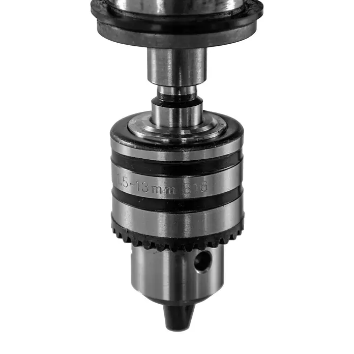 Güde Tischbohrmaschine GTB 13 Pro - 250 W, Leerlaufdrehzahl: 600 U/min - 2.600 U/min, Spannweite Bohrfutter: 1,5 mm - 13 mm - Nahaufnahme eines 1,5-13mm B16 Bohrfutter, ein essentielles Werkzeug für Bohrmaschinen, das Präzision und Vielseitigkeit bietet.