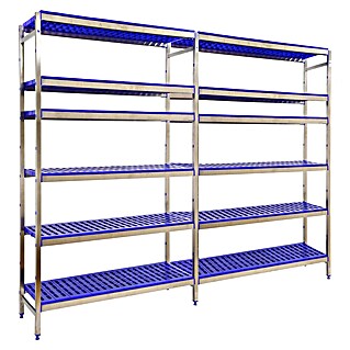 Simonrack Simoninox Estantería metálica Inicial (Al x An x Pr: 200 x 329 x 50 cm, Capacidad de carga por balda: 180 kg, Número de baldas: 6 ud., Inserción, Material balda: Plástico)