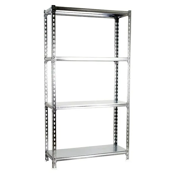 Simonrack Simonclick Metallregal Simonclick Super Plus - H x B x T: 150 x 110 x 50 cm, Traglast pro Boden: 200 kg, Anzahl Böden: 4 Stk., Stecken, Silber/Silber - Das Bild zeigt ein Regal mit vier Ebenen, das aus Metall gefertigt ist und eine stabile Struktur für die Lagerung bietet.