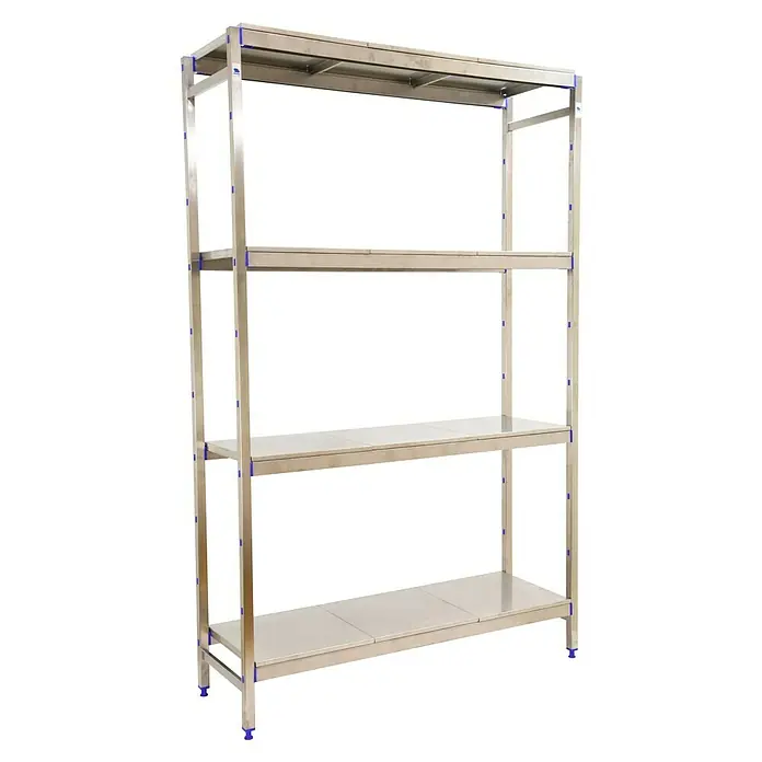 Simonrack Simoninox Metallregal Grundelement - H x B x T: 160 x 166 x 50 cm, Traglast pro Boden: 200 kg, Anzahl Böden: 4 Stk., Stecken, Material Boden: Edelstahl - Silbernes Metallregal mit vier Ablagen. Das robuste Regal bietet viel Stauraum und ist ideal für Lagerung.