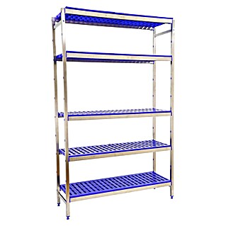 Simonrack Simoninox Metallregal Grundelement (H x B x T: 200 x 126 x 40 cm, Traglast pro Boden: 180 kg, Anzahl Böden: 5 Stk., Stecken, Material Boden: Kunststoff)
