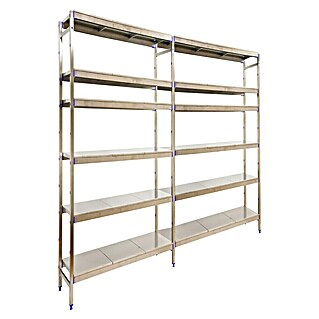 Simonrack Simoninox Estantería metálica Inicial (Al x An x Pr: 160 x 329 x 50 cm, Capacidad de carga por balda: 200 kg, Número de baldas: 6 ud., Inserción, Material balda: Acero inoxidable)