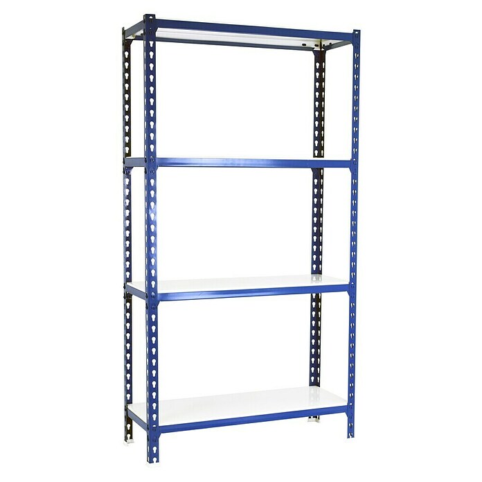 Simonrack Simonclick Metallregal Simonclick Mega Plus (H x B x T: 150 x 120 x 40 cm, Traglast pro Boden: 200 kg, Anzahl Böden: 4 Stk., Stecken, Blau/Weiß) | BAUHAUS