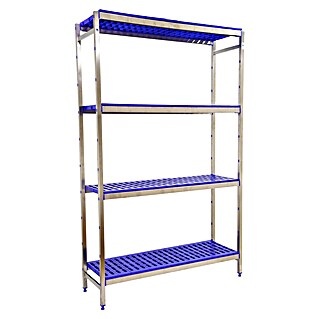 Simonrack Simoninox Metallregal Grundelement (H x B x T: 200 x 166 x 40 cm, Traglast pro Boden: 180 kg, Anzahl Böden: 4 Stk., Stecken, Material Boden: Kunststoff)