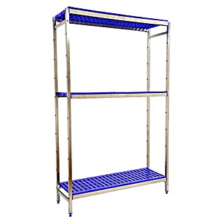 Simonrack Simoninox Metallregal Grundelement (H x B x T: 200 x 126 x 40 cm, Traglast pro Boden: 180 kg, Anzahl Böden: 3 Stk., Stecken, Material Boden: Kunststoff)