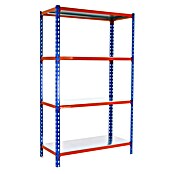 Simonrack Simonclick Metallregal Simonclick Super Plus (H x B x T: 150 x 110 x 40 cm, Traglast pro Boden: 200 kg, Anzahl Böden: 4 Stk., Stecken, Blau/Orange/Silber) | BAUHAUS