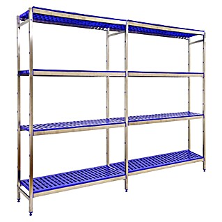 Simonrack Simoninox Estantería metálica Inicial (Al x An x Pr: 200 x 329 x 40 cm, Capacidad de carga por balda: 180 kg, Número de baldas: 4 ud., Inserción, Material balda: Plástico)