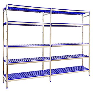 Simonrack Simoninox Estantería metálica Inicial (Al x An x Pr: 160 x 329 x 50 cm, Capacidad de carga por balda: 180 kg, Número de baldas: 5 ud., Inserción, Material balda: Plástico)