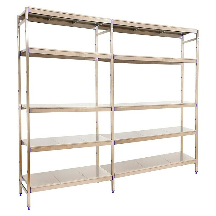 Simonrack Simoninox Metallregal Grundelement (H x B x T: 160 x 329 x 40 cm, Traglast pro Boden: 200 kg, Anzahl Böden: 5 Stk., Stecken, Material Boden: Edelstahl) | BAUHAUS