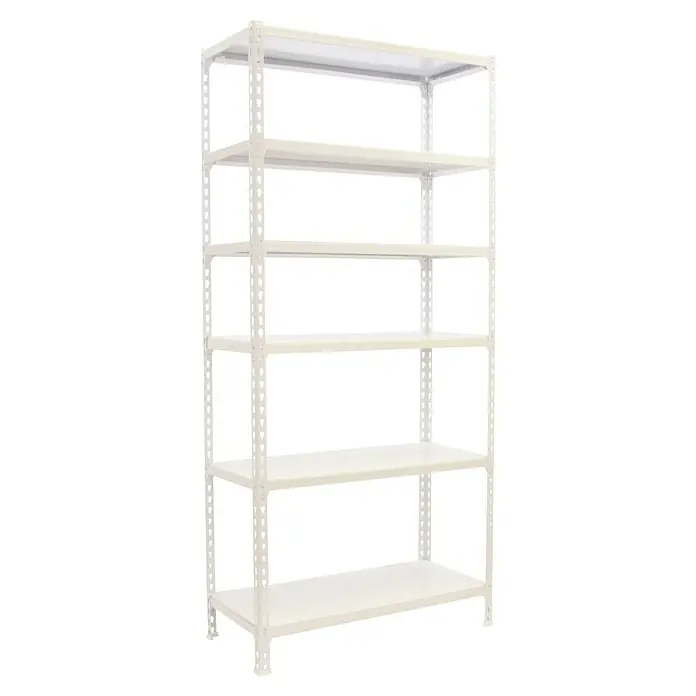 Simonrack Simonclick Metallregal Simonclick Super Plus - H x B x T: 250 x 110 x 50 cm, Traglast pro Boden: 200 kg, Anzahl Böden: 6 Stk., Stecken, Weiß/Weiß - Weißes Regal mit fünf Ebenen zur Aufbewahrung. Praktisches und stilvolles Regal für Ordnung und Übersicht.