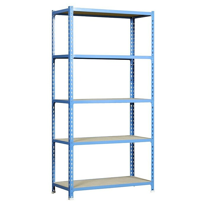 Simonrack Maderclick Estantería metálica Superplus (Al x An x Pr: 200 x 110 x 30 cm, Capacidad de carga por balda: 200 kg, Número de baldas: 5 ud., Inserción, Azul/Madera) | BAUHAUS