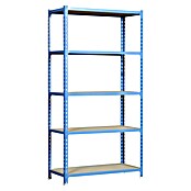Simonrack Maderclick Estantería metálica Superplus (Al x An x Pr: 200 x 110 x 30 cm, Capacidad de carga por balda: 200 kg, Número de baldas: 5 ud., Inserción, Azul/Madera) | BAUHAUS