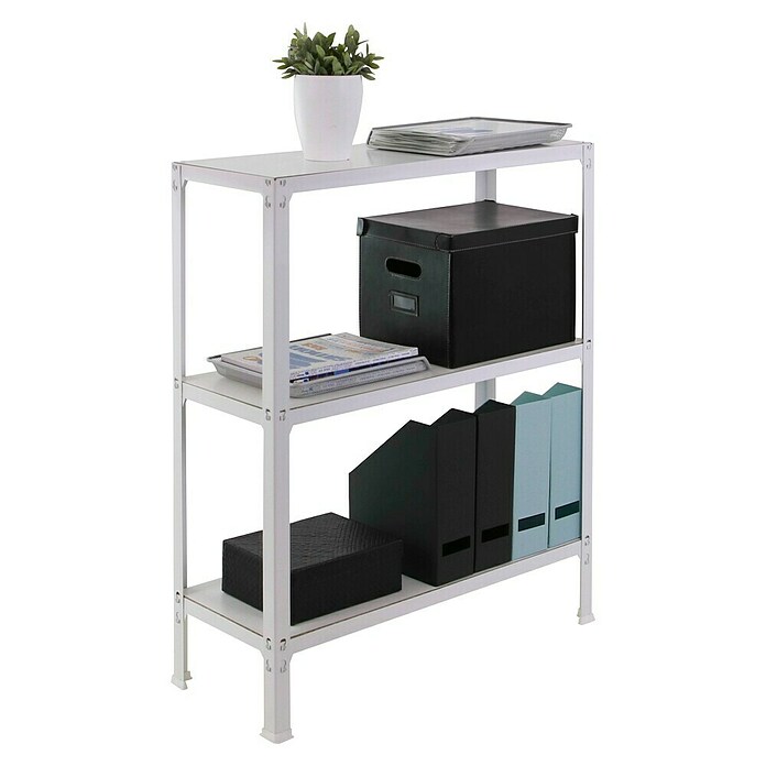 Simonrack Simonhome Metallregal Click Wood Mini (H x B x T: 90 x 80 x 30 cm, Traglast pro Boden: 150 kg, Anzahl Böden: 3 Stk., Stecken, Weiß/Weiß) | BAUHAUS