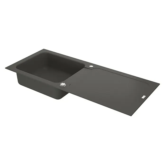 Carea Einbauspüle Botia - 118 x 50 cm, Betongrau, Material Spüle: CAREAlith® - Eine moderne Küchenspüle in dunklem Grau mit einer integrierten Abtropffläche, ideal für jede moderne Küche.